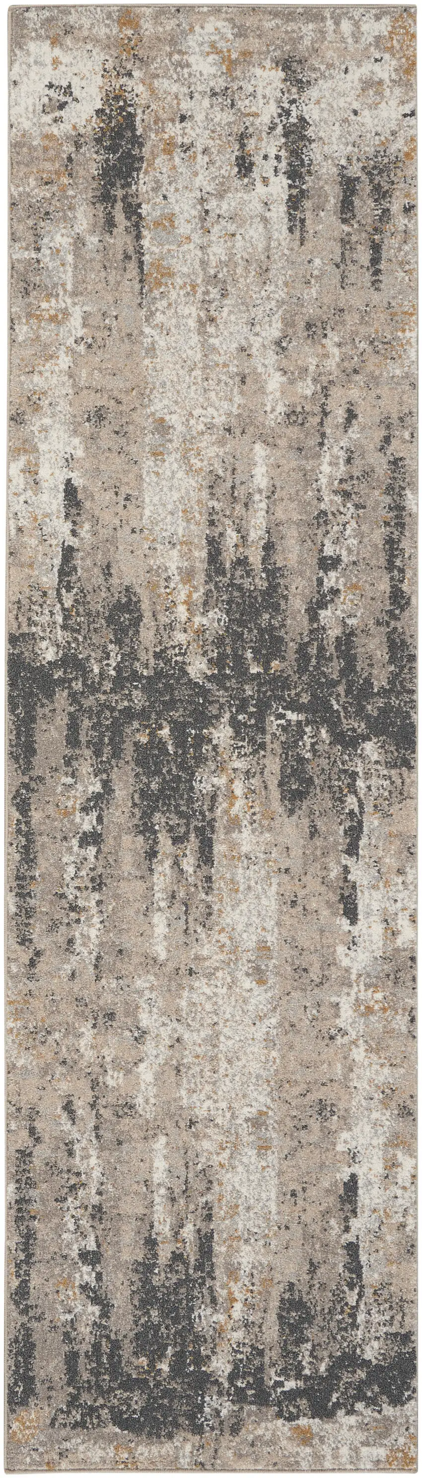 8' Cream Black and Gray Abstract Runner Rug Photo 7