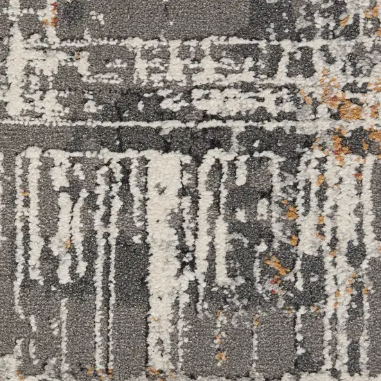 8' Cream Black and Gray Abstract Runner Rug Photo 4