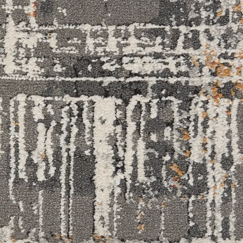 8' Cream Black and Gray Abstract Runner Rug Photo 4