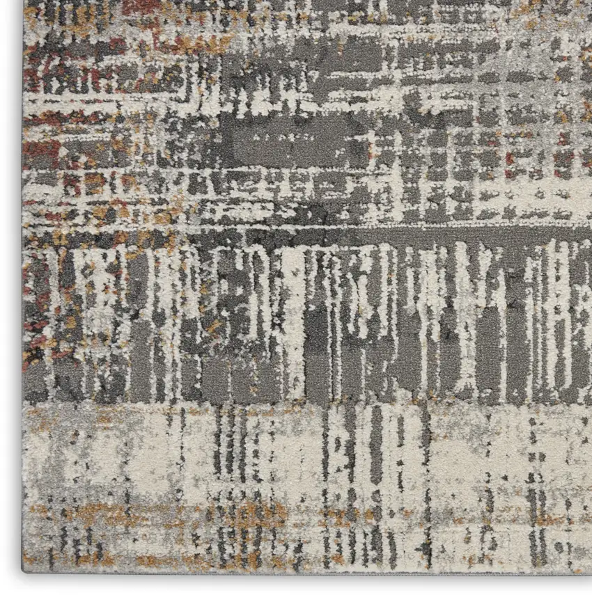 8' Cream Black and Gray Abstract Runner Rug Photo 8