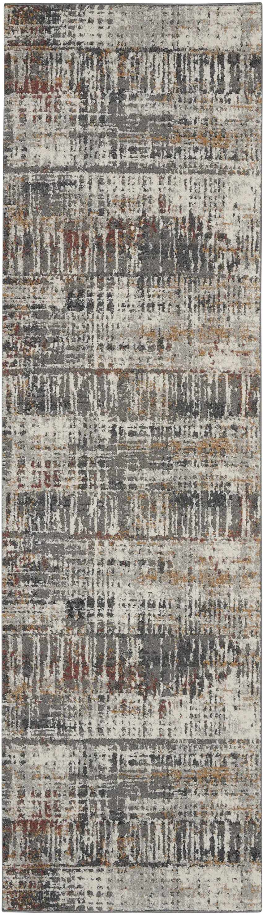 8' Cream Black and Gray Abstract Runner Rug Photo 2