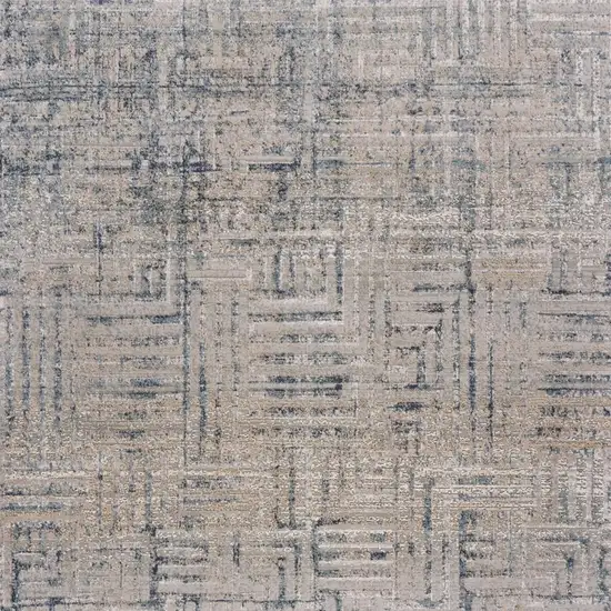 8' Cream Blue And Ivory Geometric Distressed Runner Rug Photo 6