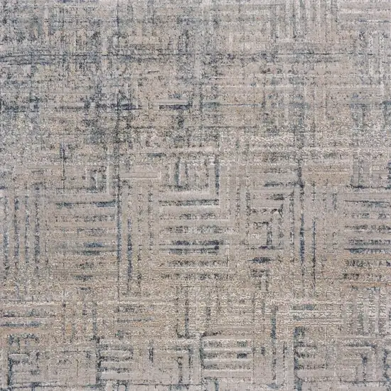 8' Cream Blue And Ivory Geometric Distressed Runner Rug Photo 4