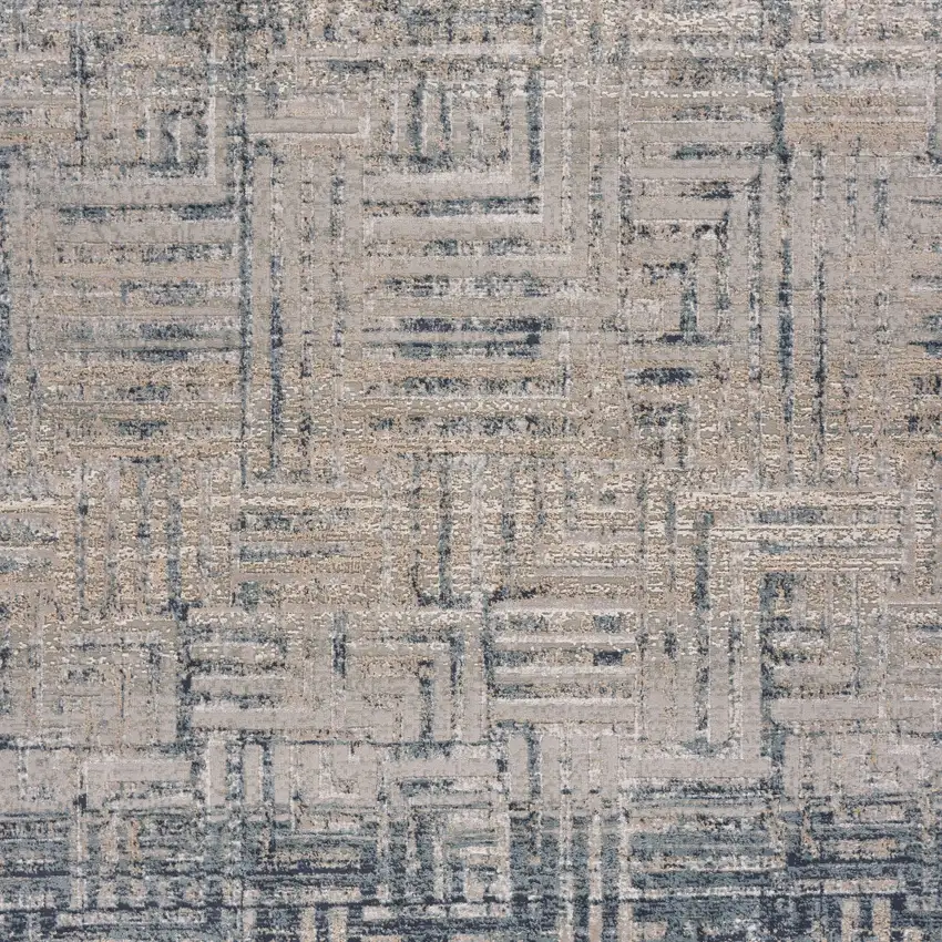 8' Cream Blue And Ivory Geometric Distressed Runner Rug Photo 8