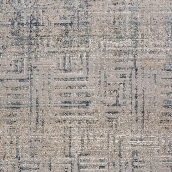 8' Cream Blue And Ivory Geometric Distressed Runner Rug Photo 3