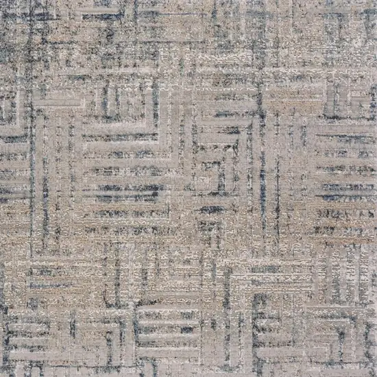 8' Cream Blue And Ivory Geometric Distressed Runner Rug Photo 5