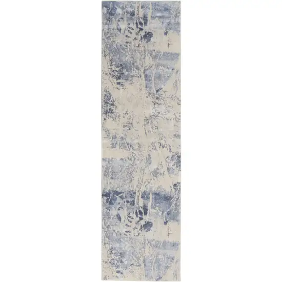 8' Cream Blue And Light Blue Abstract Non Skid Runner Rug Photo 6
