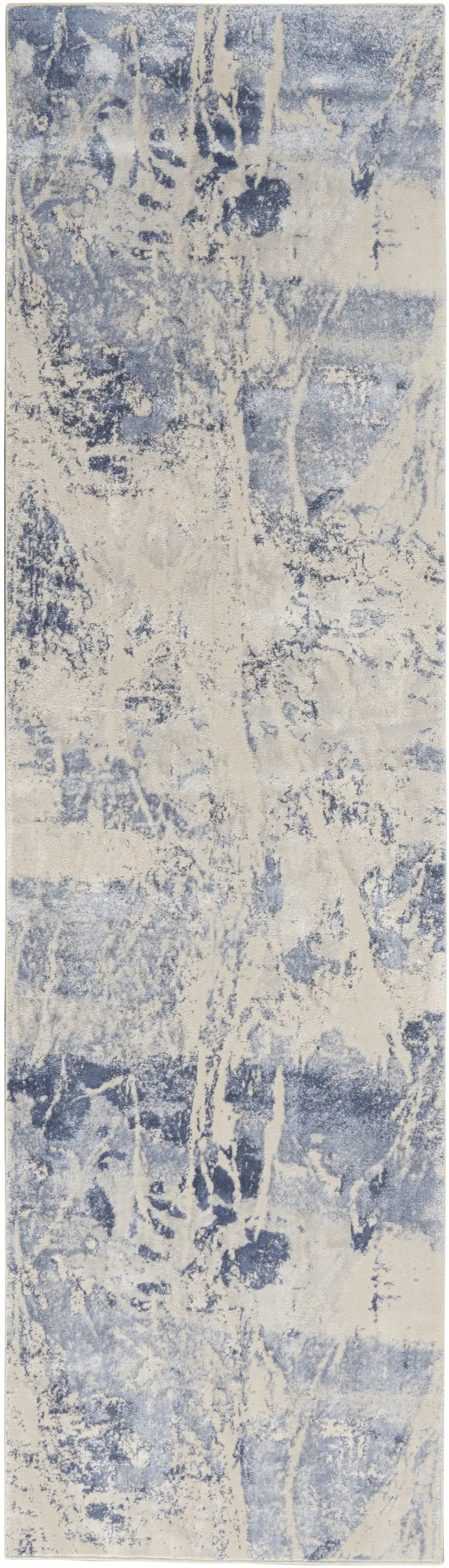 8' Cream Blue And Light Blue Abstract Non Skid Runner Rug Photo 6