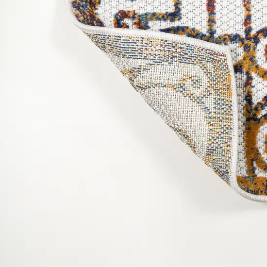 8' Cream Blue And Orange Trellis Indoor Outdoor Runner Rug Photo 7