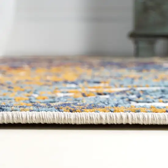 8' Cream Blue And Orange Trellis Indoor Outdoor Runner Rug Photo 9