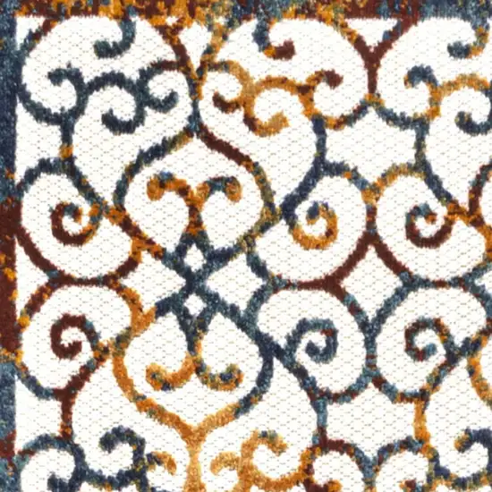 8' Cream Blue And Red Trellis Indoor Outdoor Runner Rug Photo 5