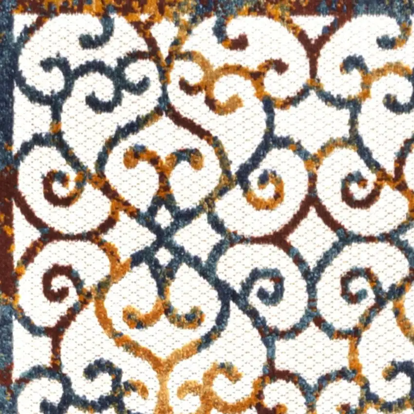 8' Cream Blue And Red Trellis Indoor Outdoor Runner Rug Photo 5