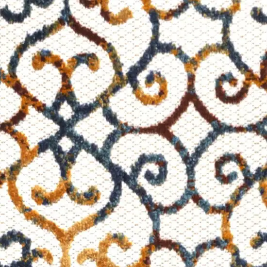 8' Cream Blue And Red Trellis Indoor Outdoor Runner Rug Photo 3