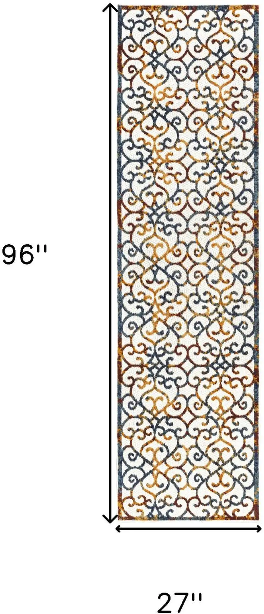 8' Cream Blue And Red Trellis Indoor Outdoor Runner Rug Photo 3