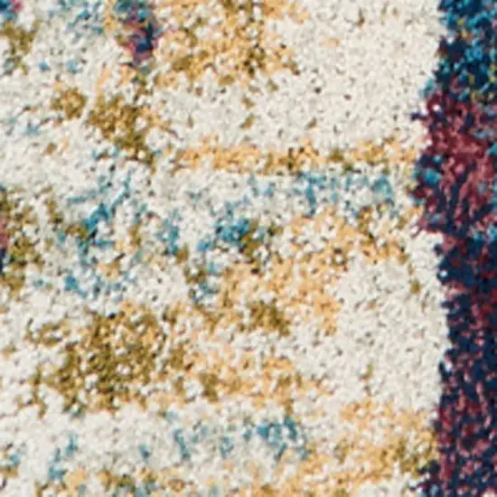 8' Cream Blue and Green Abstract Distressed Runner Rug Photo 5