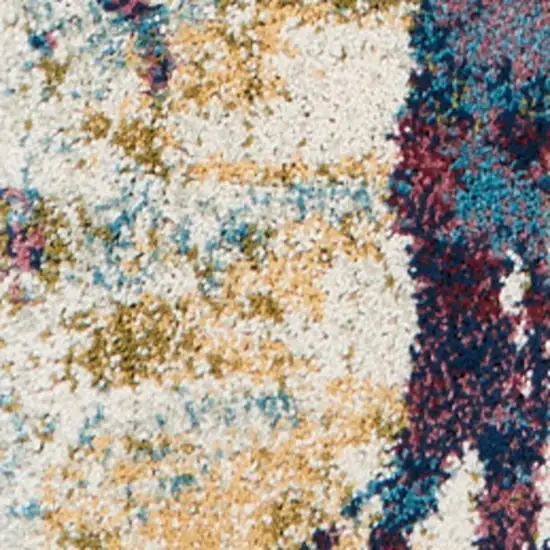 8' Cream Blue and Green Abstract Distressed Runner Rug Photo 6