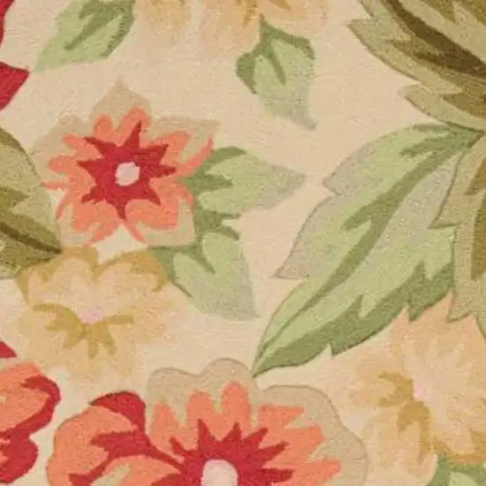 8' Cream Botanical Leaves Hand Carved Handmade Runner Rug Photo 3