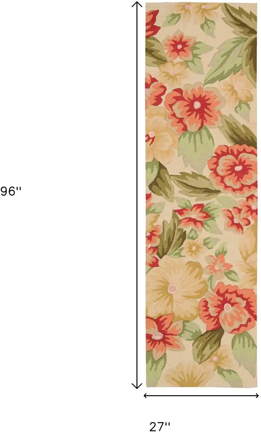 8' Cream Botanical Leaves Hand Carved Handmade Runner Rug Photo 3