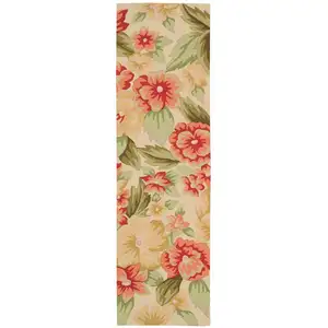 Photo of 8' Cream Botanical Leaves Hand Carved Handmade Runner Rug