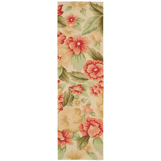 8' Cream Botanical Leaves Hand Carved Handmade Runner Rug Photo 2