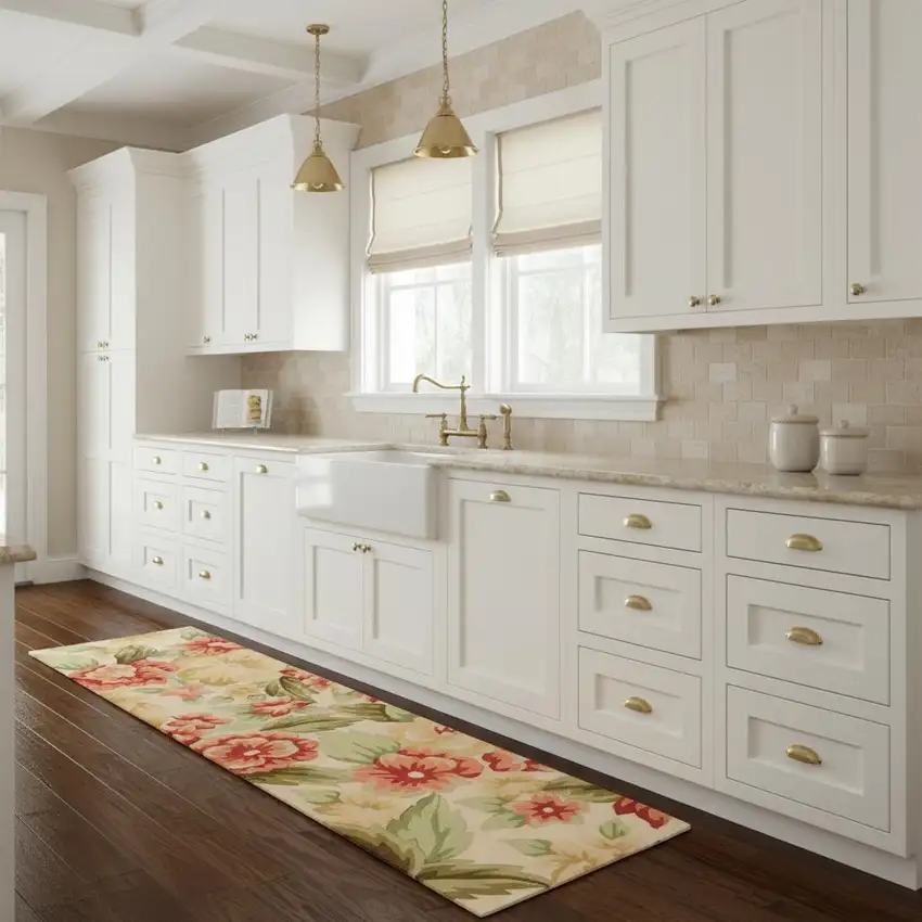 8' Cream Botanical Leaves Hand Carved Handmade Runner Rug Photo 1