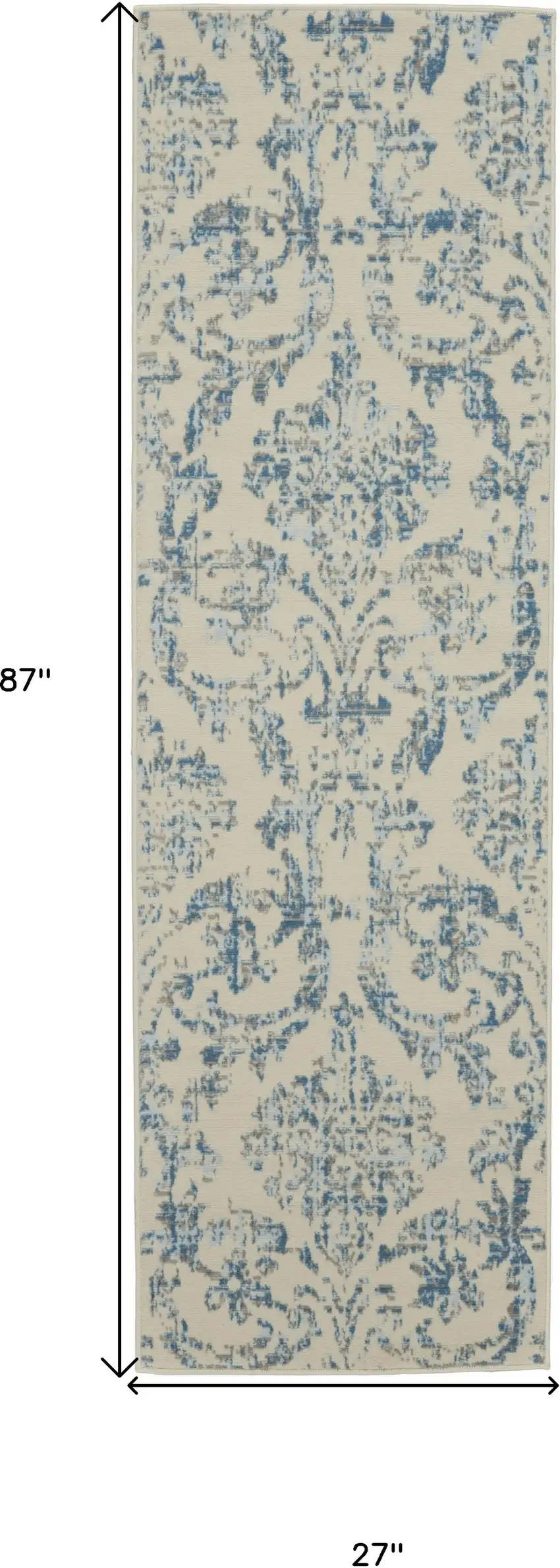 7' Cream Damask Power Loom Runner Rug Photo 5