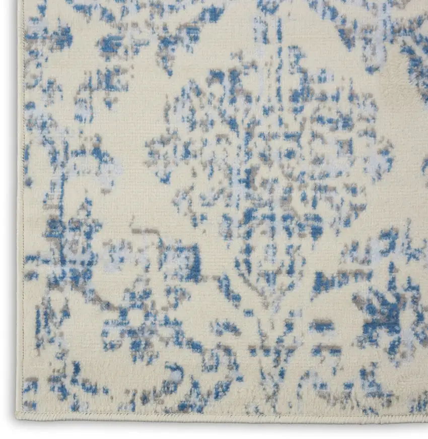 7' Cream Damask Power Loom Runner Rug Photo 9