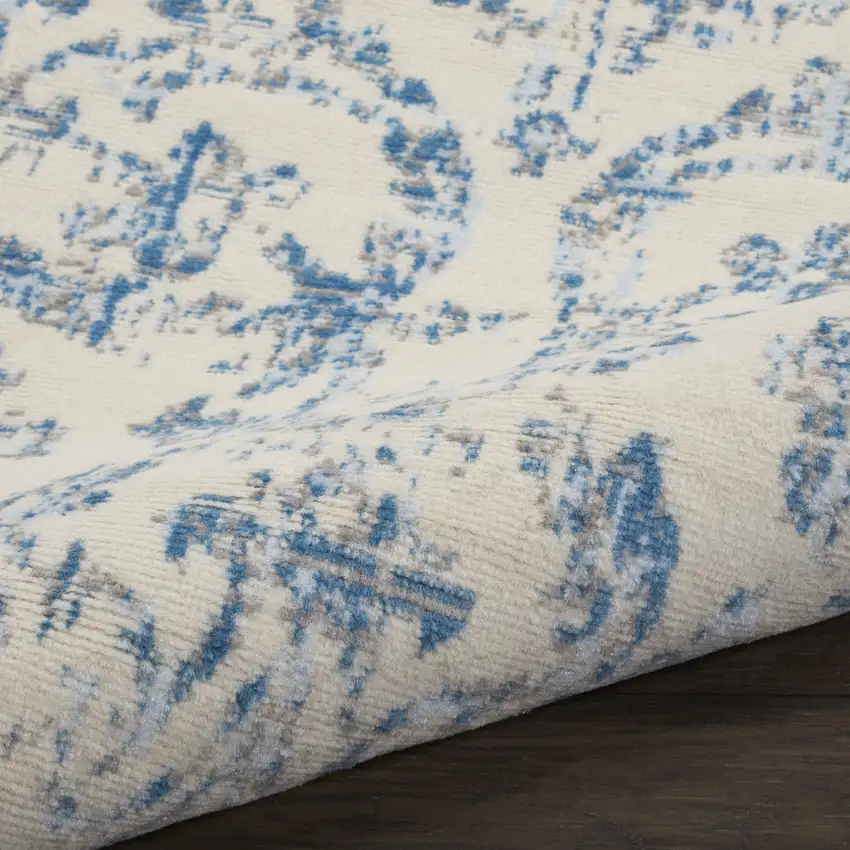 7' Cream Damask Power Loom Runner Rug Photo 8