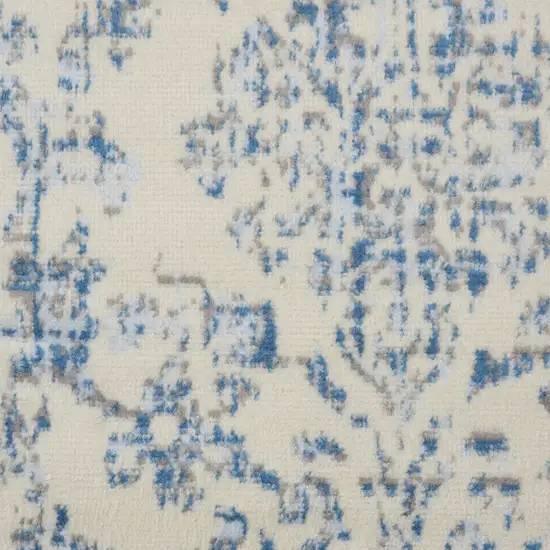 7' Cream Damask Power Loom Runner Rug Photo 4