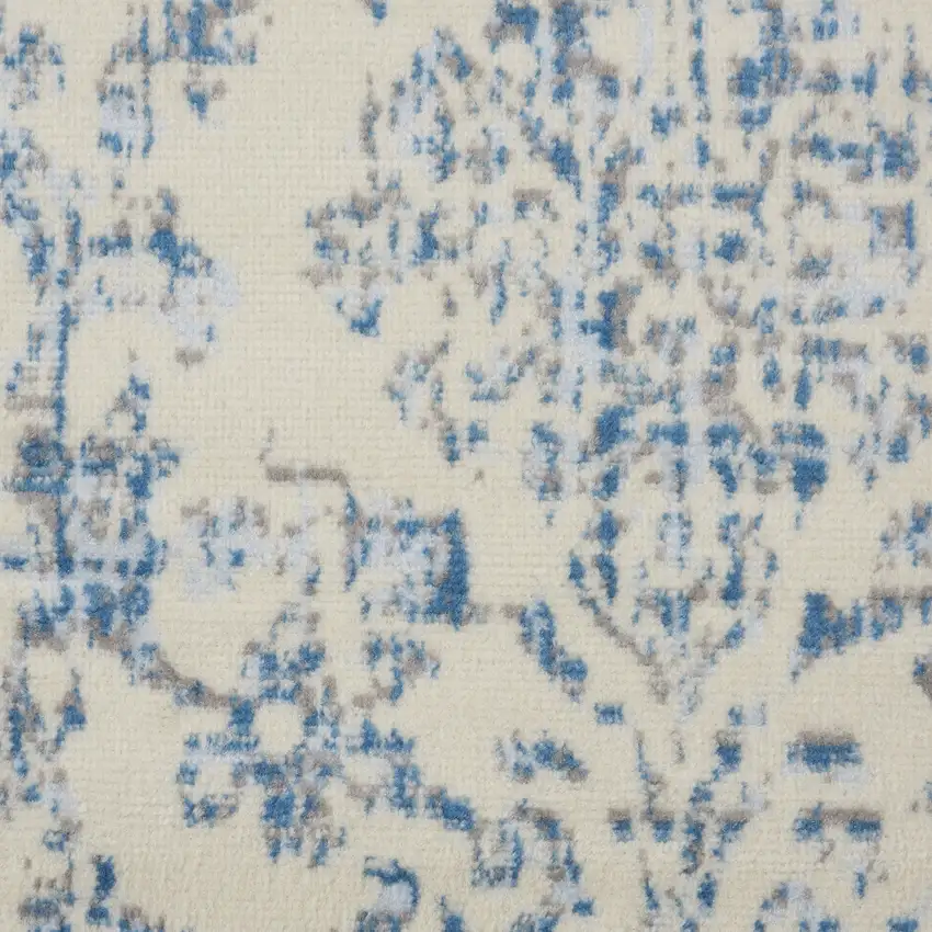 7' Cream Damask Power Loom Runner Rug Photo 4