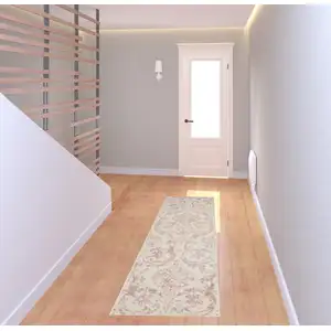 Photo of 7' Cream Damask Power Loom Runner Rug