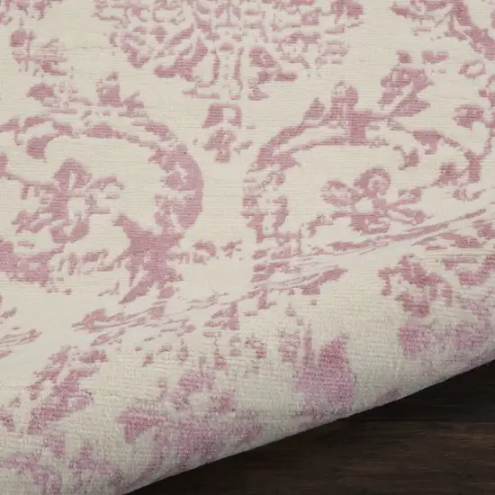 7' Cream Damask Power Loom Runner Rug Photo 8