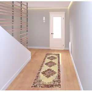 Photo of 8' Cream Damask Power Loom Runner Rug