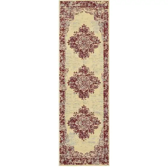 8' Cream Damask Power Loom Runner Rug Photo 2