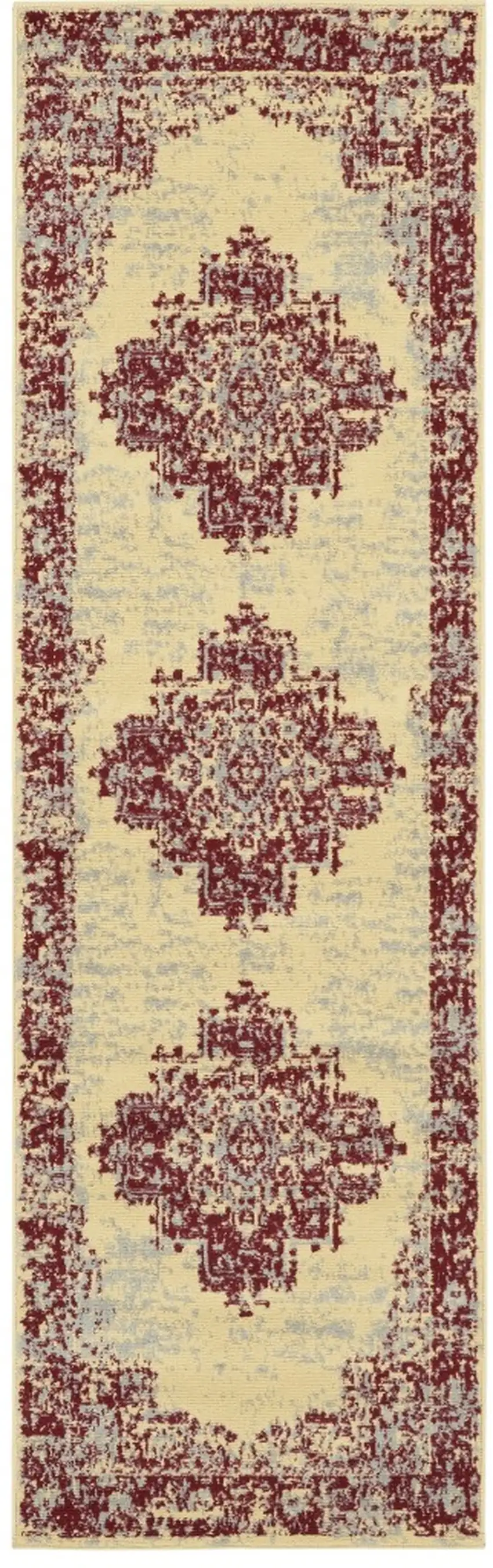 8' Cream Damask Power Loom Runner Rug Photo 2