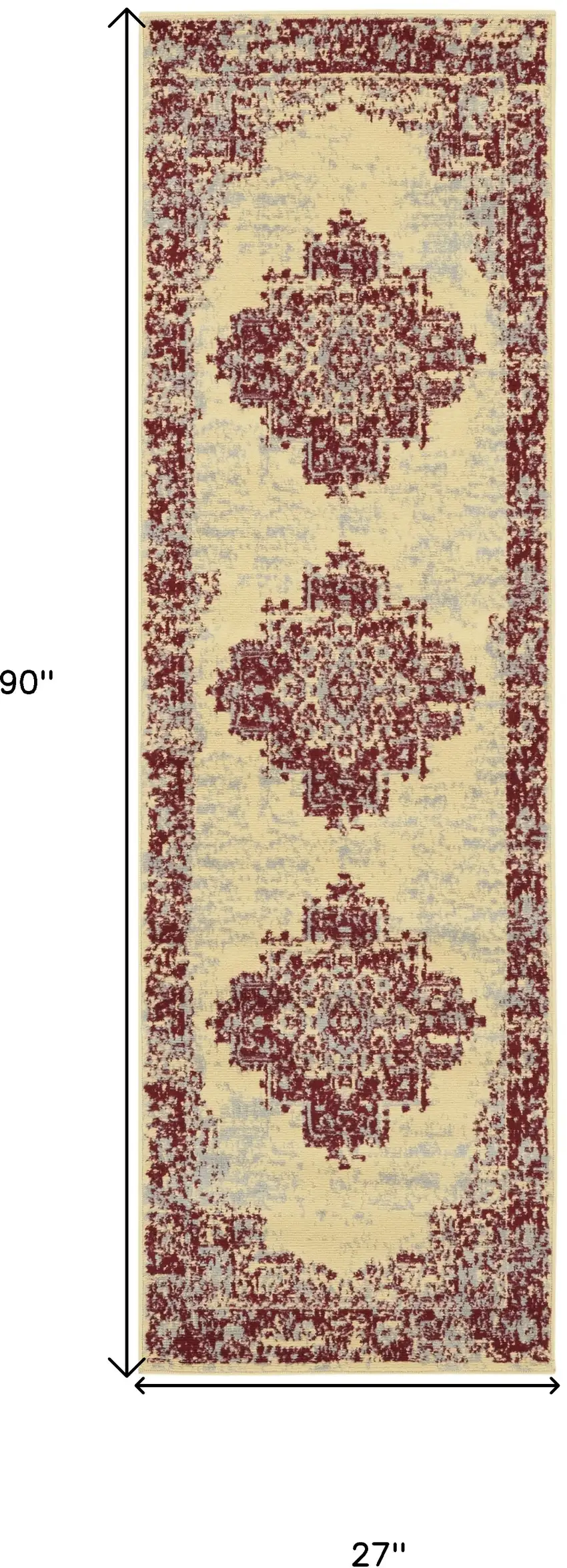 8' Cream Damask Power Loom Runner Rug Photo 7