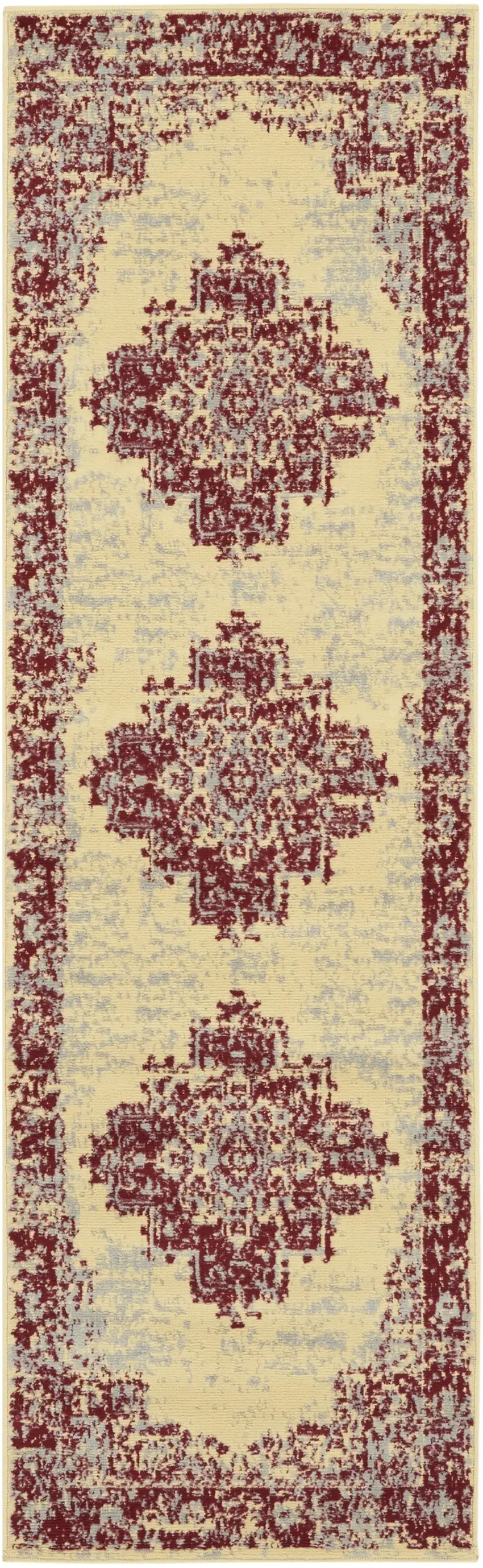 8' Cream Damask Power Loom Runner Rug Photo 3