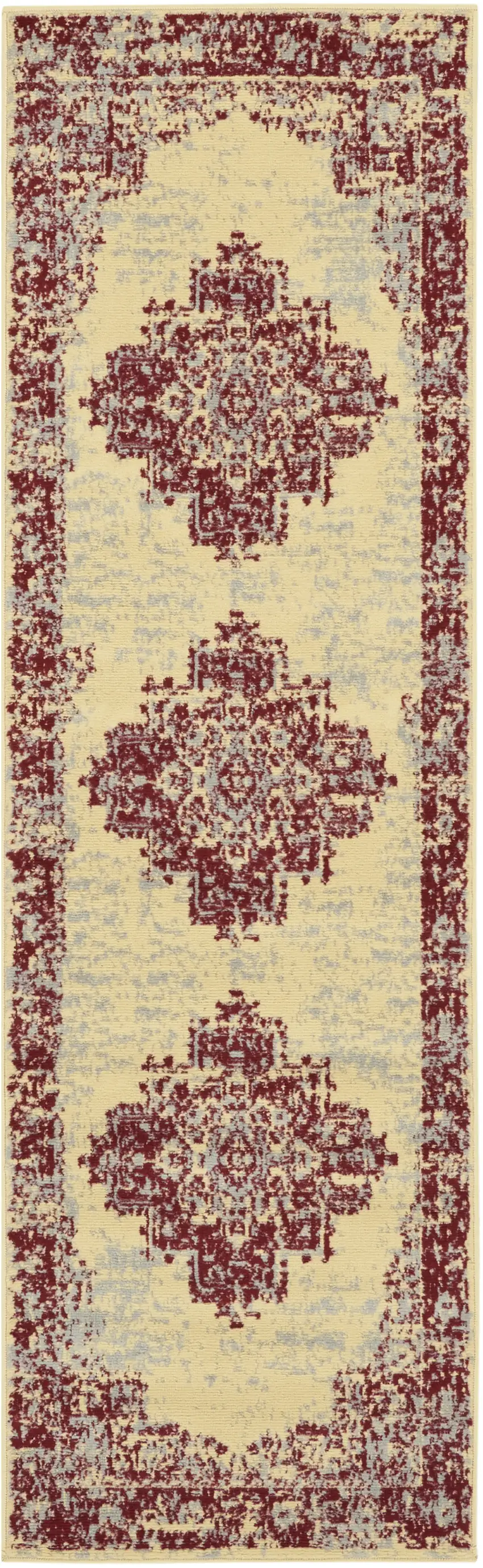8' Cream Damask Power Loom Runner Rug Photo 1