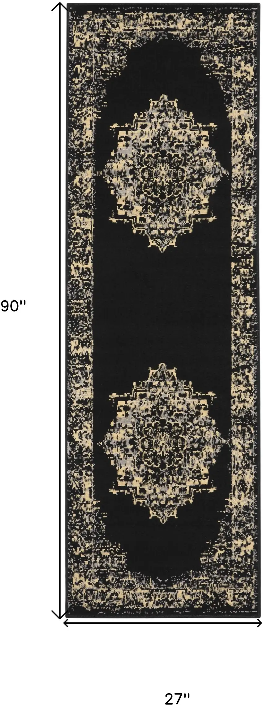 8' Cream Damask Power Loom Runner Rug Photo 6