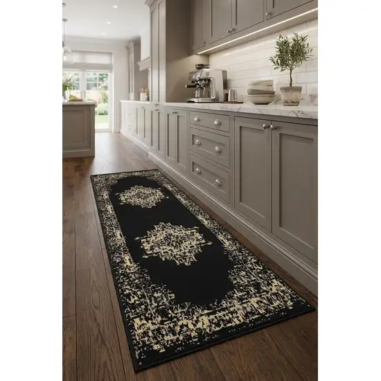 8' Cream Damask Power Loom Runner Rug Photo 1