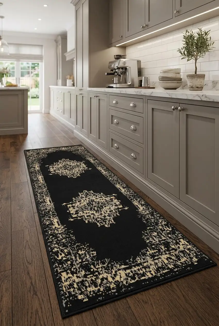 8' Cream Damask Power Loom Runner Rug Photo 1