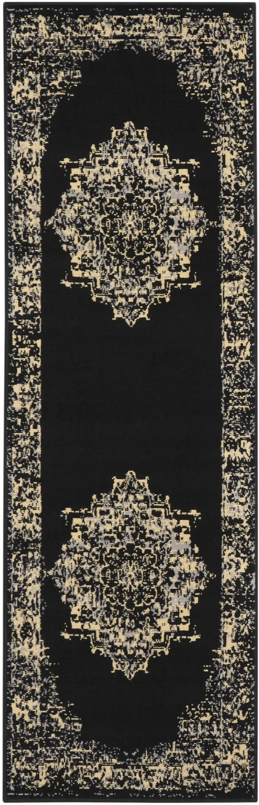8' Cream Damask Power Loom Runner Rug Photo 2