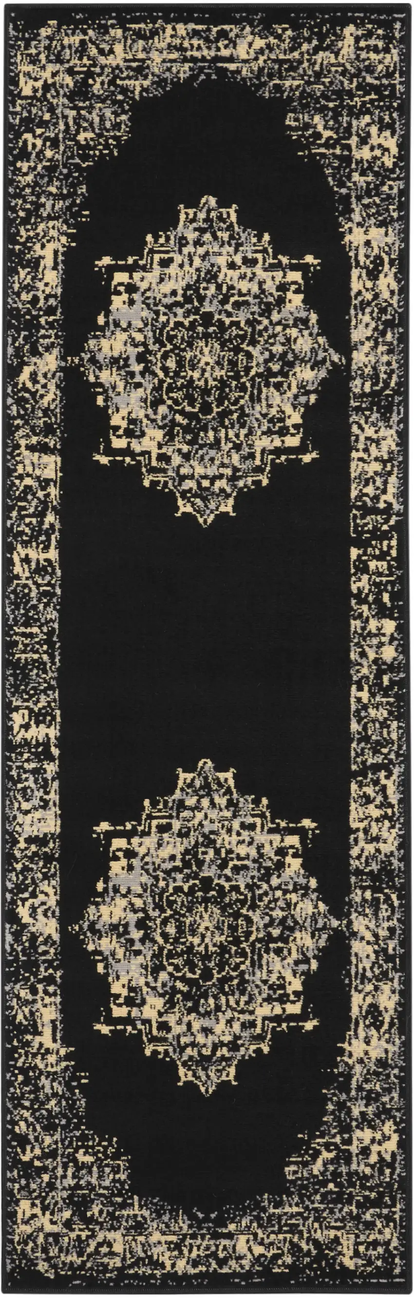 8' Cream Damask Power Loom Runner Rug Photo 1
