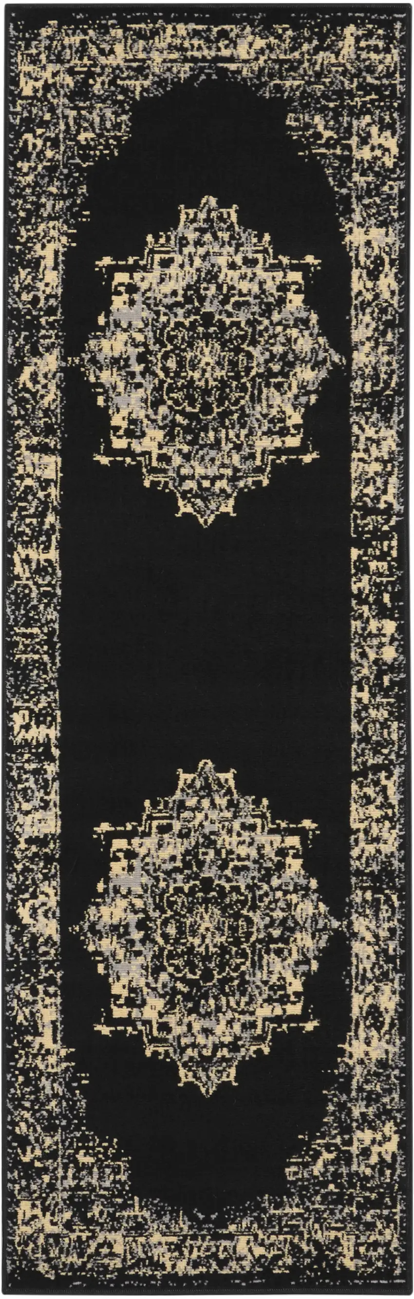8' Cream Damask Power Loom Runner Rug Photo 3