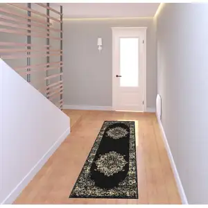 Photo of 8' Cream Damask Power Loom Runner Rug