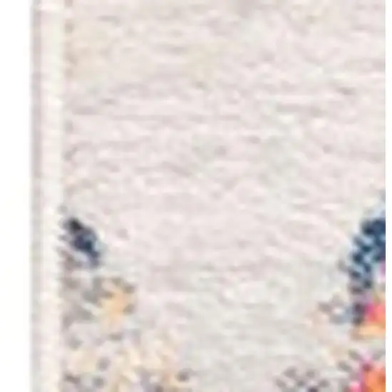 8' Cream Damask Runner Rug Photo 5