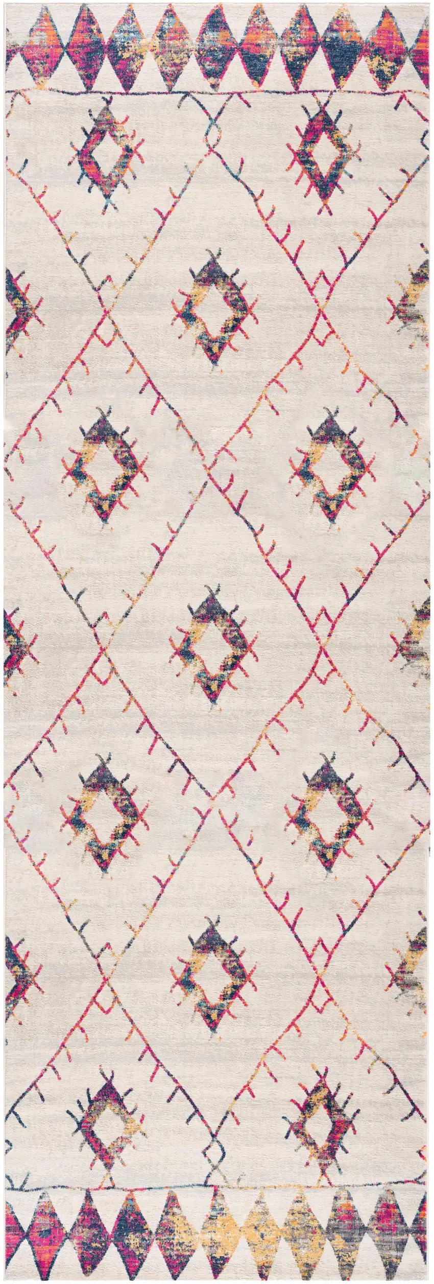 8' Cream Damask Runner Rug Photo 5