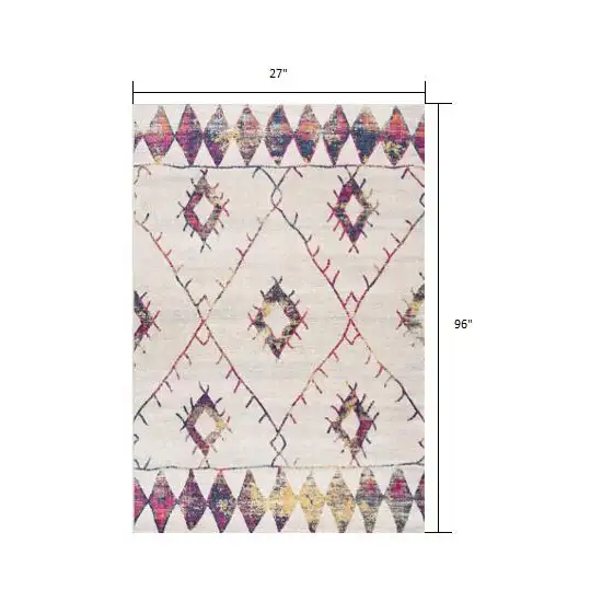 8' Cream Damask Runner Rug Photo 6