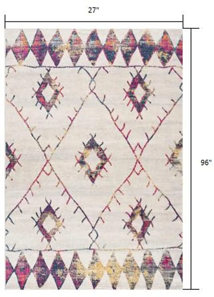 8' Cream Damask Runner Rug Photo 6
