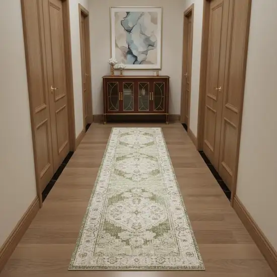 10' Cream Floral Distressed Runner Rug Photo 1